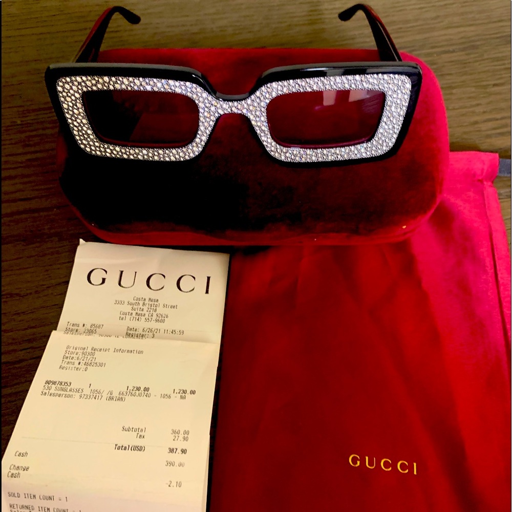 COPY - Beautiful  Rectangular frame Gucci Sun glasses with crystals Hollywood f…